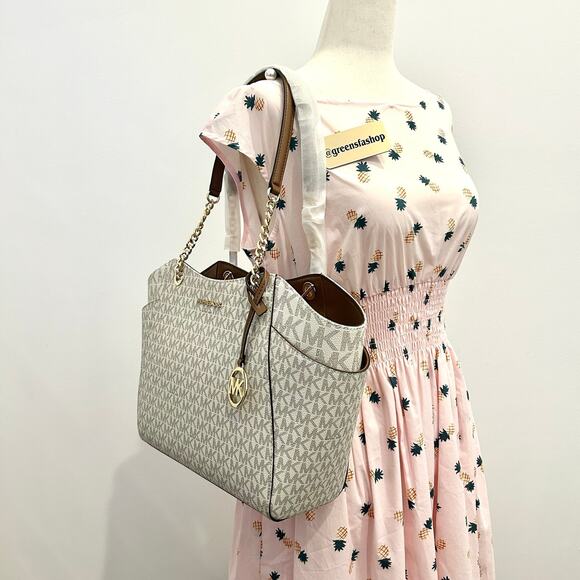 Michael Kors Purse jet set travel large chain tote shoulder bag vanilla MK - Picture 10 of 10